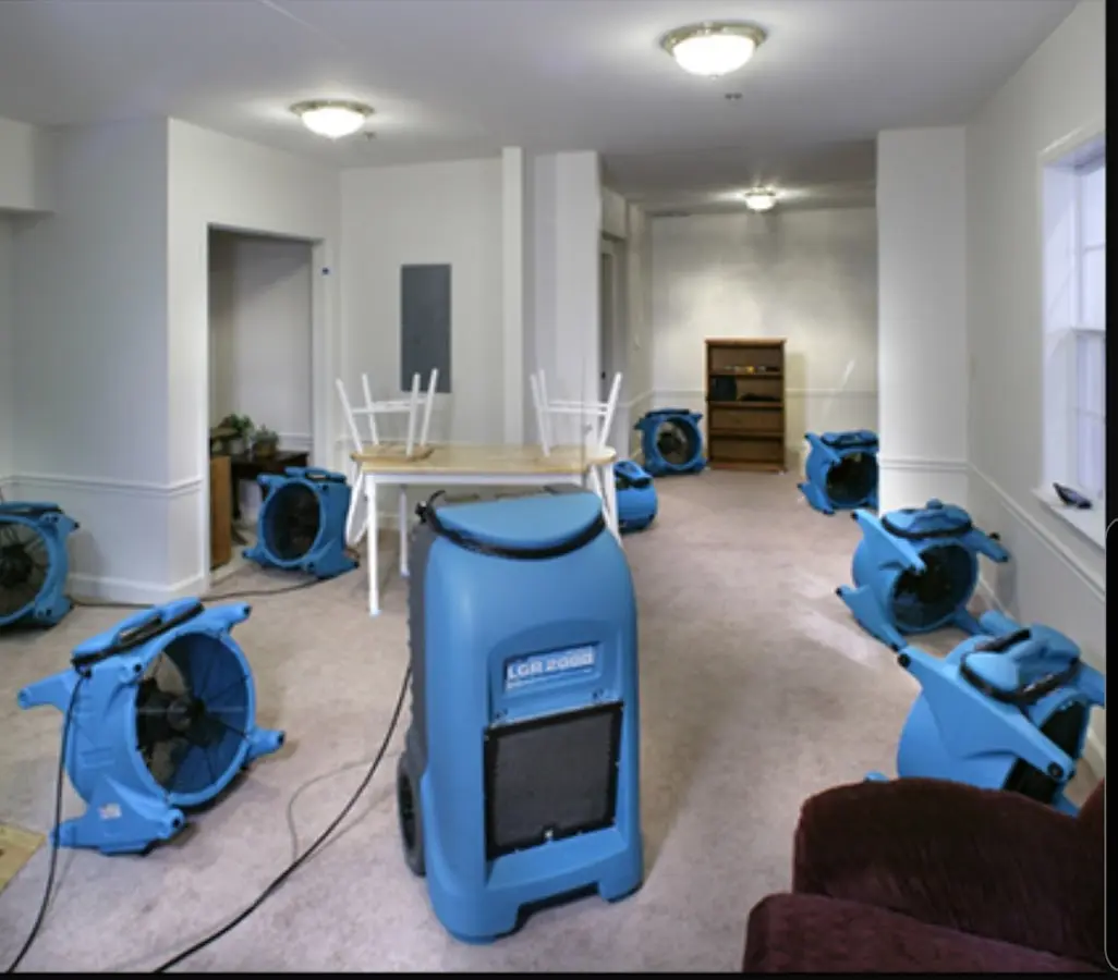 Air movers and dehumidifier setup for Water Extraction & Removal in Hooper